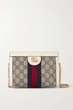 GUCCI Ophidia Mini Bedruckte Schultertasche Aus Beschichtetem Canvas Mit Besätzen Aus Strukturiertem Leder ,Weiß