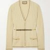 GUCCI Cardigan Aus Einer Woll-Baumwollmischung In Zopfstrick Mit Kettenverzierung Und Gürtel ,Creme