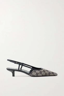 GUCCI Tom Slingback-Pumps Aus Canvas Mit Logo-Jacquard-Muster ,Mitternachtsblau