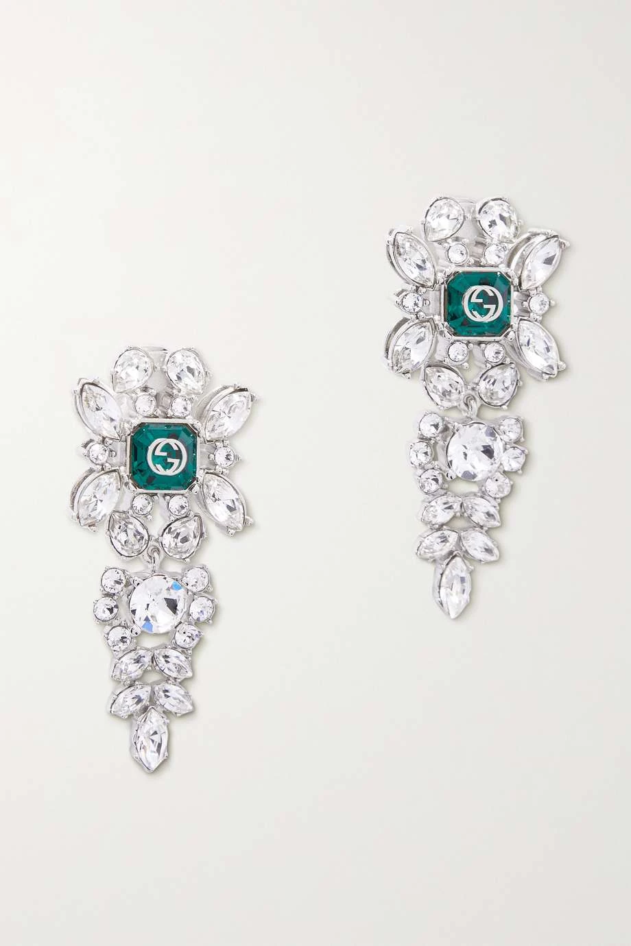 GUCCI Silberfarbene Ohrclips Mit Kristallen 1 GUCCI Silberfarbene Ohrclips Mit Kristallen