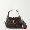 GUCCI Jackie 1961 Mini Schultertasche Aus Denim Mit Jacquard-Muster Und Lederbesätzen ,Schwarz