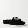 GUCCI Eileen Pantoletten Aus Shearling Mit Logoprint ,Schwarz