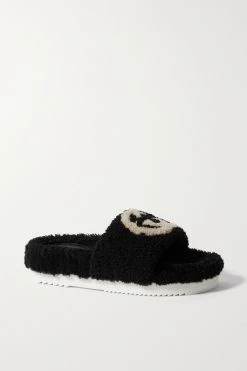 GUCCI Eileen Pantoletten Aus Shearling Mit Logoprint ,Schwarz