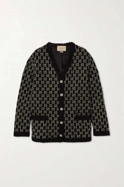 GUCCI Cardigan Aus Wolle In Jacquard-Strick ,Schwarz