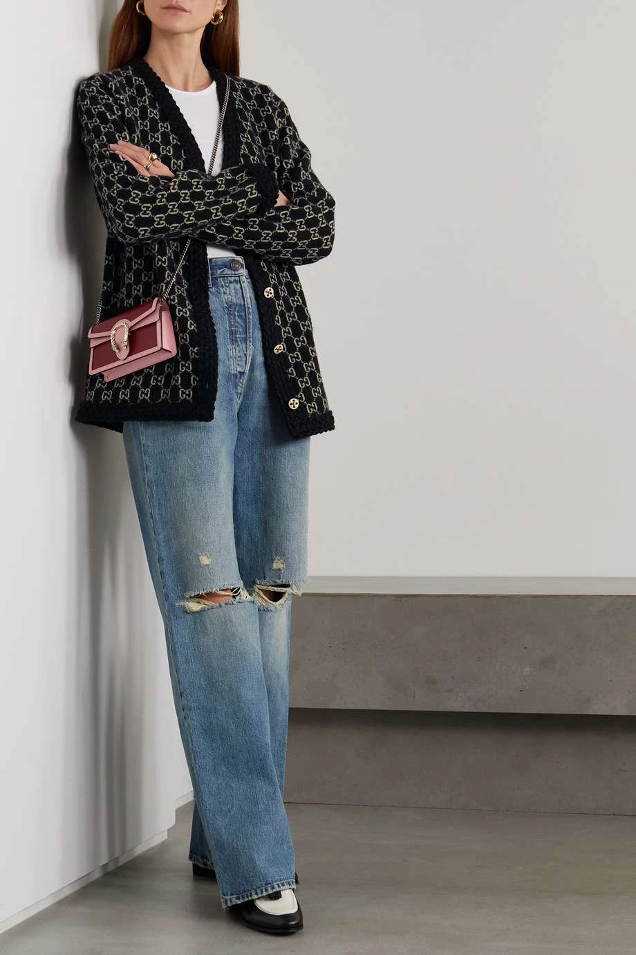 GUCCI Cardigan Aus Wolle In Jacquard-Strick ,Schwarz 2 GUCCI Cardigan Aus Wolle In Jacquard-Strick ,Schwarz – Bild 2