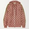 GUCCI Kapuzenjacke Aus Bedrucktem Seiden-Twill Mit Metallic-Webbandbesätzen ,Beige