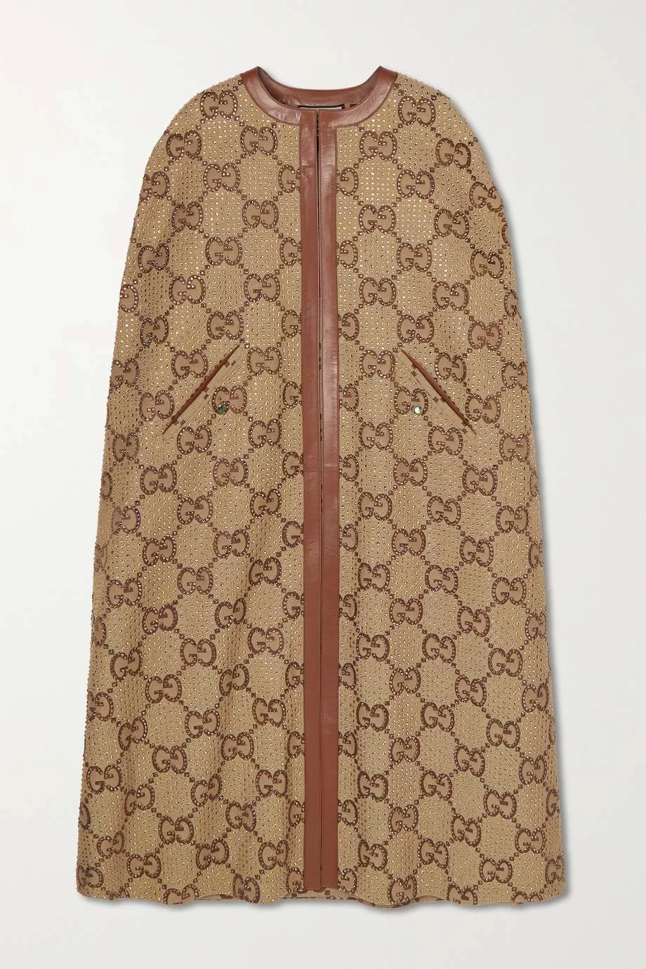 GUCCI Aria Wendbares Cape Aus Canvas Aus Einer Baumwollmischung Mit Jacquard-Muster Und Lederbesätzen ,Camel 1 GUCCI Aria Wendbares Cape Aus Canvas Aus Einer Baumwollmischung Mit Jacquard-Muster Und Lederbesätzen ,Camel