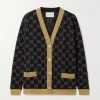 GUCCI Cardigan Aus Jacquard-Strick Aus Einer Baumwollmischung In Metallic-Optik ,Navy