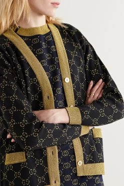 GUCCI Cardigan Aus Jacquard-Strick Aus Einer Baumwollmischung In Metallic-Optik ,Navy -Offizielle GUCCI Website w920 q60 1189