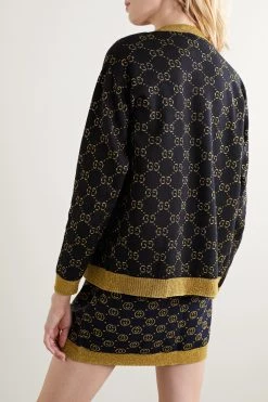 GUCCI Cardigan Aus Jacquard-Strick Aus Einer Baumwollmischung In Metallic-Optik ,Navy -Offizielle GUCCI Website w920 q60 1190