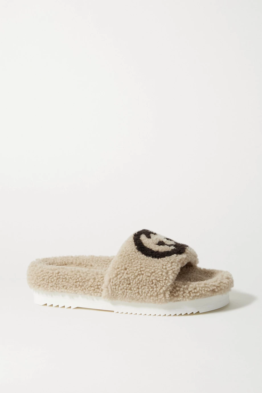 GUCCI Eileen Pantoletten Aus Shearling Mit Logoprint ,Beige 1 GUCCI Eileen Pantoletten Aus Shearling Mit Logoprint ,Beige