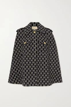 GUCCI Cape Aus Woll-Jacquard ,Schwarz
