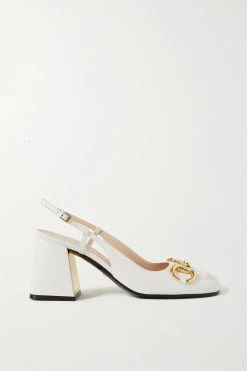 GUCCI Baby Slingback-Pumps Aus Leder Mit Horsebit-Detail ,Weiß