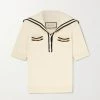 GUCCI Verziertes Oberteil Aus Woll-Piqué Mit Streifen ,Beige