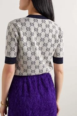 GUCCI Pullover Aus Jacquard-Strick Aus Einer Baumwollmischung In Metallic-Optik ,Navy -Offizielle GUCCI Website w920 q60 123