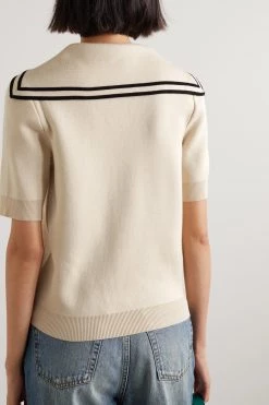 GUCCI Verziertes Oberteil Aus Woll-Piqué Mit Streifen ,Beige -Offizielle GUCCI Website w920 q60 1231