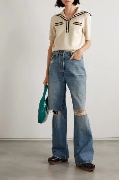 GUCCI Verziertes Oberteil Aus Woll-Piqué Mit Streifen ,Beige -Offizielle GUCCI Website w920 q60 1233