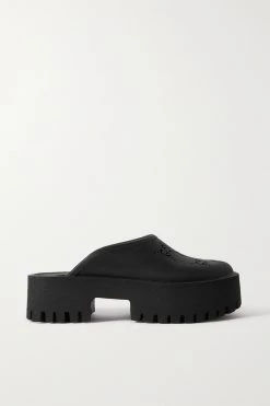 GUCCI Elea Mules Aus Perforiertem Gummi Mit Plateau ,Schwarz