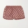 GUCCI Shorts Aus Bedrucktem Seiden-Twill Mit Paspeln ,Beige