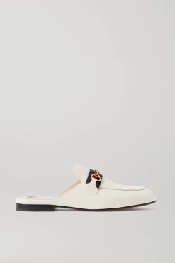 GUCCI Princetown Slippers Aus Leder Mit Horsebit-Detail ,Weiß