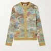GUCCI Chinese New Year Cardigan Aus Jacquard-Strick In Metallic-Optik ,Grün