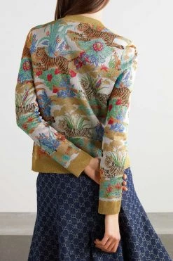 GUCCI Chinese New Year Cardigan Aus Jacquard-Strick In Metallic-Optik ,Grün -Offizielle GUCCI Website w920 q60 1300