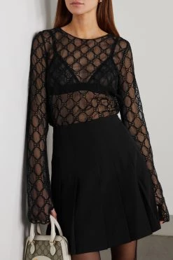 GUCCI Besticktes Oberteil Aus Tüll Aus Einer Baumwollmischung ,Schwarz -Offizielle GUCCI Website w920 q60 1313