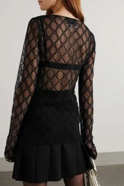 GUCCI Besticktes Oberteil Aus Tüll Aus Einer Baumwollmischung ,Schwarz -Offizielle GUCCI Website w920 q60 1314