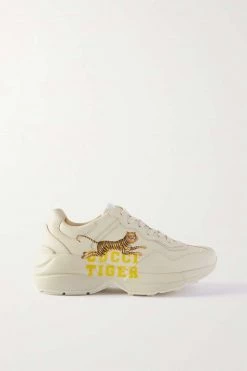 GUCCI Rhyton Sneakers Aus Leder Mit Print ,Beige
