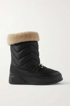 GUCCI Schneestiefel Aus Gestepptem Shell Mit Horsebit-Detail Und Besätzen Aus Shearling Und Leder ,Schwarz