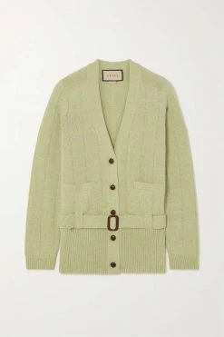 GUCCI Cardigan Aus Wolle Mit Stickerei Und Gürtel ,Grasgrün