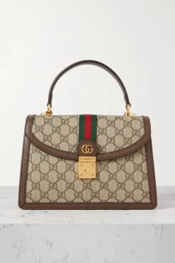 GUCCI Ophidia Bedruckte Tote Aus Beschichtetem Canvas Mit Besatz Aus Strukturiertem Leder ,Braun