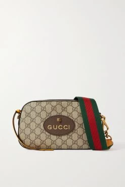 GUCCI Neo Vintage GG Supreme Schultertasche Aus Beschichtetem Canvas Mit Besätzen Aus Strukturiertem Leder ,Braun