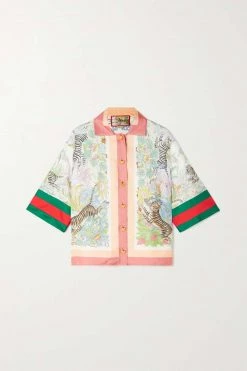 GUCCI Chinese New Year Hemd Aus Bedrucktem Seiden-Twill Mit Streifen ,Pink