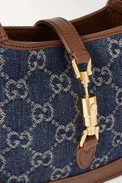 GUCCI Jackie 1961 Mini Schultertasche Aus Bio-Denim Mit Jacquard-Muster Und Lederbesätzen ,Blau -Offizielle GUCCI Website w920 q60 1435