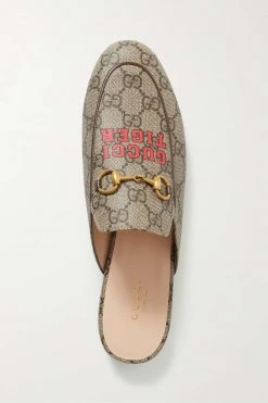 GUCCI Princetown Slippers Aus Beschichtetem Canvas Mit Print Und Horsebit-Detail ,Grau