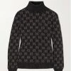 GUCCI GG Stehkragenpullover Aus Metallic-Strick Aus Einer Baumwollmischung Mit Intarsienmuster ,Schwarz