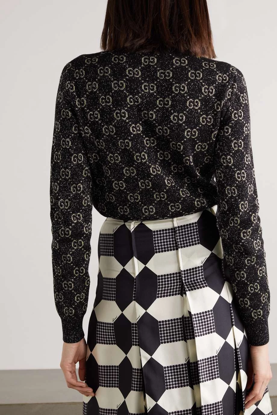 GUCCI GG Stehkragenpullover Aus Metallic-Strick Aus Einer Baumwollmischung Mit Intarsienmuster ,Schwarz 3 GUCCI GG Stehkragenpullover Aus Metallic-Strick Aus Einer Baumwollmischung Mit Intarsienmuster ,Schwarz – Bild 3