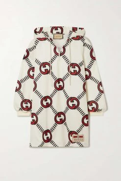 GUCCI Minikleid Aus Bedrucktem Jersey Mit Kapuze ,Elfenbein