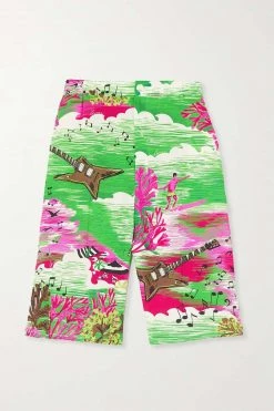 GUCCI Love Parade Shorts Aus Bedruckter Popeline ,Grün