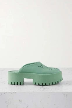 GUCCI Elea Mules Aus Perforiertem Gummi Mit Plateau ,Graugrün