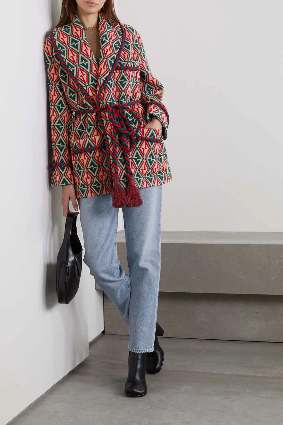 GUCCI Cardigan Aus Woll-Jacquard Mit Bindegürtel Und Troddeln ,Beige 6 GUCCI Cardigan Aus Woll-Jacquard Mit Bindegürtel Und Troddeln ,Beige – Bild 6