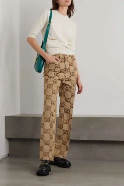 GUCCI Hose Mit Geradem Bein Aus Canvas Aus Einer Baumwollmischung Mit Jacquard-Muster Und Falten ,Camel -Offizielle GUCCI Website w920 q60 1528