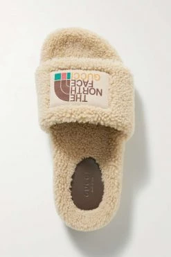 GUCCI + The North Face Sideline Pantoletten Aus Shearling Mit Logoapplikation ,Beige