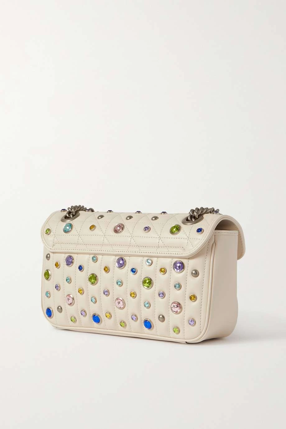 GUCCI GG Marmont 2.0 Kleine Schultertasche Aus Gestepptem Leder Mit Kristallen ,Weiß 3 GUCCI GG Marmont 2.0 Kleine Schultertasche Aus Gestepptem Leder Mit Kristallen ,Weiß – Bild 3