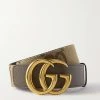 GUCCI Taillengürtel Aus Canvas Mit Jacquard-Muster Und Lederbesätzen ,Camel