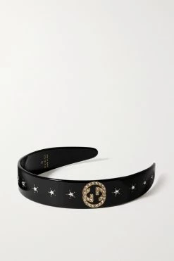 GUCCI Haarreif Aus Harz Mit Kristallen ,Schwarz