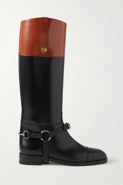 GUCCI Zelda Zweifarbige Kniehohe Stiefel Aus Leder ,Schwarz