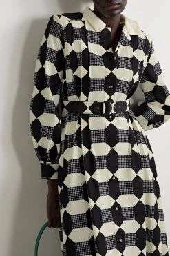GUCCI Aria Midi-Hemdblusenkleid Aus Faille Aus Einer Baumwollmischung Mit Print Und Gürtel ,Elfenbein -Offizielle GUCCI Website w920 q60 1629