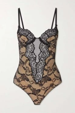 GUCCI Body Aus Spitze Und Tüll ,Schwarz